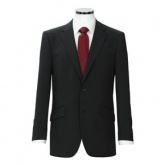Plain black jacket, lightweight. 54% polyester, 44% wool, 2% lycra